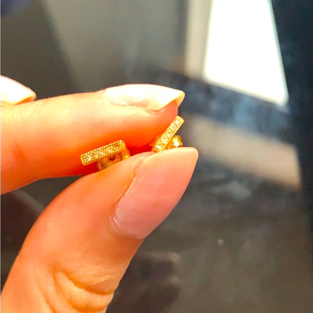 Diamond bar earrings 10k solid gold